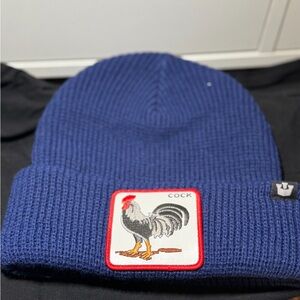 Blue Knit Beanie with Rooster Patch - Men's Accessory